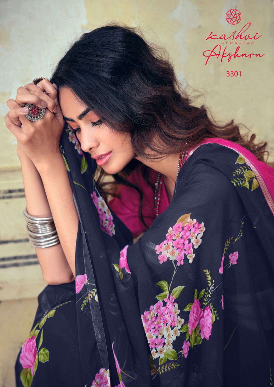Kashvi Akshara Latest Fancy Designer Silk Casual Wear Chiffon Printed Saree Collection